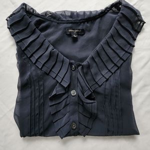 🌟 BANANA REPUBLIC womans sheer top | Small | Navy | Ruffle Euc
